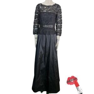 Adrianna Papell‎ Dress Women 8 Black Lace Crystal Belt Gown Formal Whimsygoth